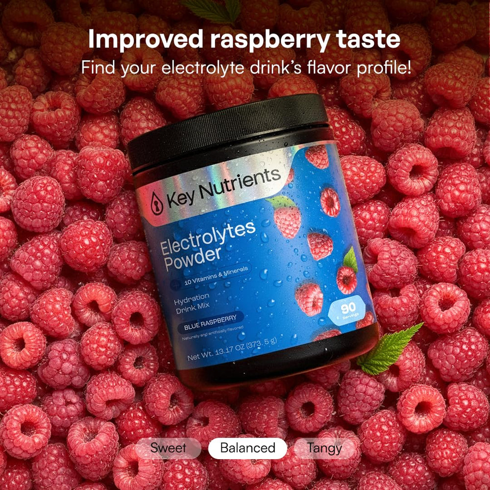 KEY NUTRIENTS polvo en cuchara con textura fina para mezcla instantánea y disolución rápida