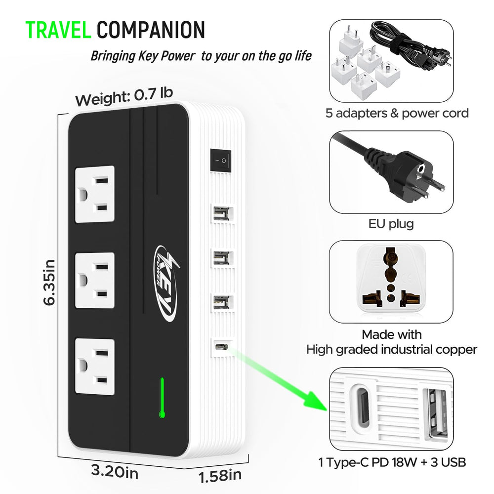 Key Power conectado a un portátil demostrando suministro estable de energía para trabajo remoto