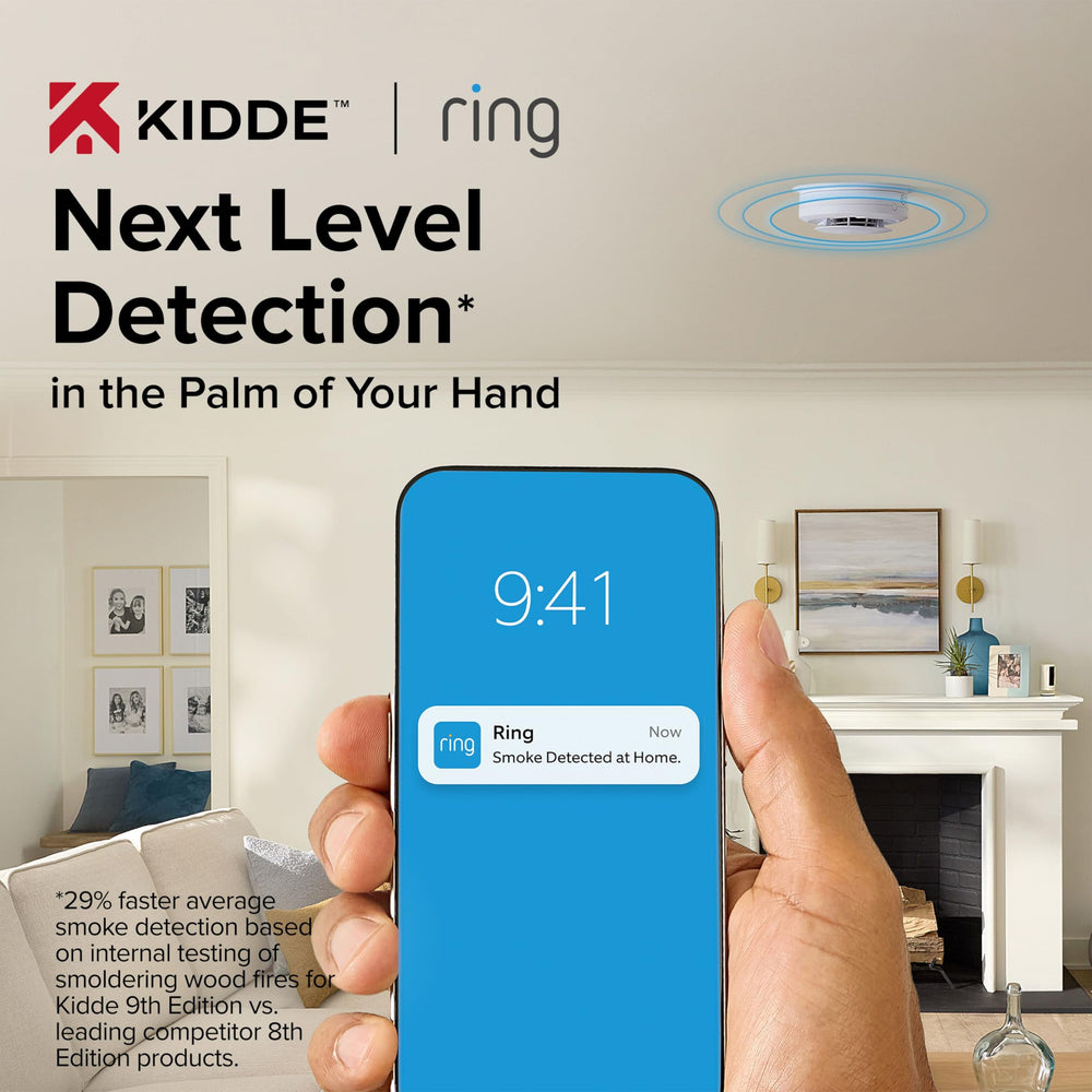 Kidde primer plano de boton y altavoz, facilita identificación de alarma