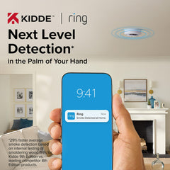 Kidde primer plano de boton y altavoz, facilita identificación de alarma