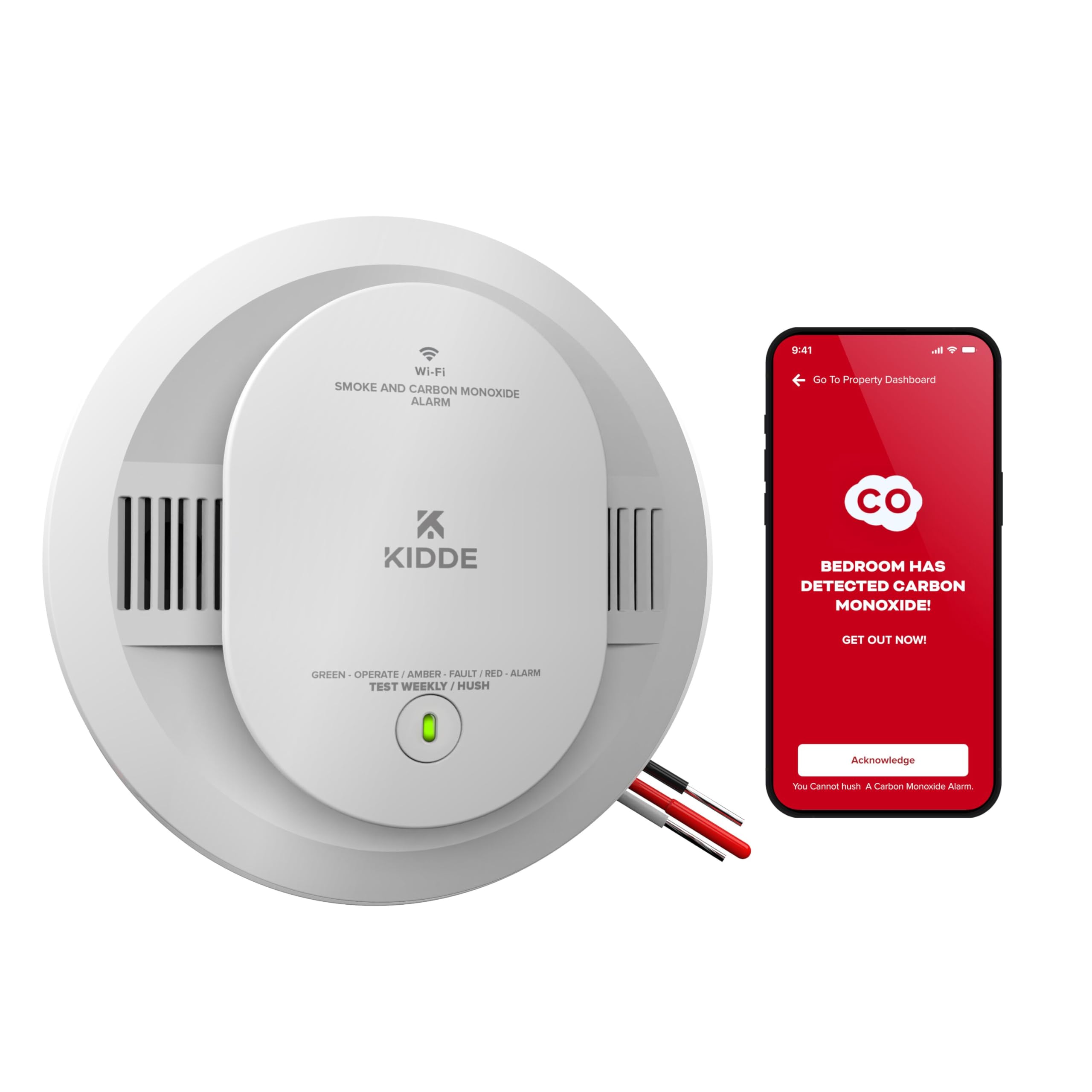 Kidde detector montado en techo mostrando diseño y protección inmediata