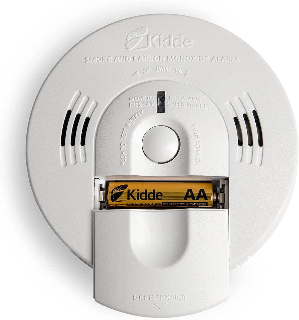 Kidde vista frontal de la unidad mostrando diseño y aberturas, seguridad clara