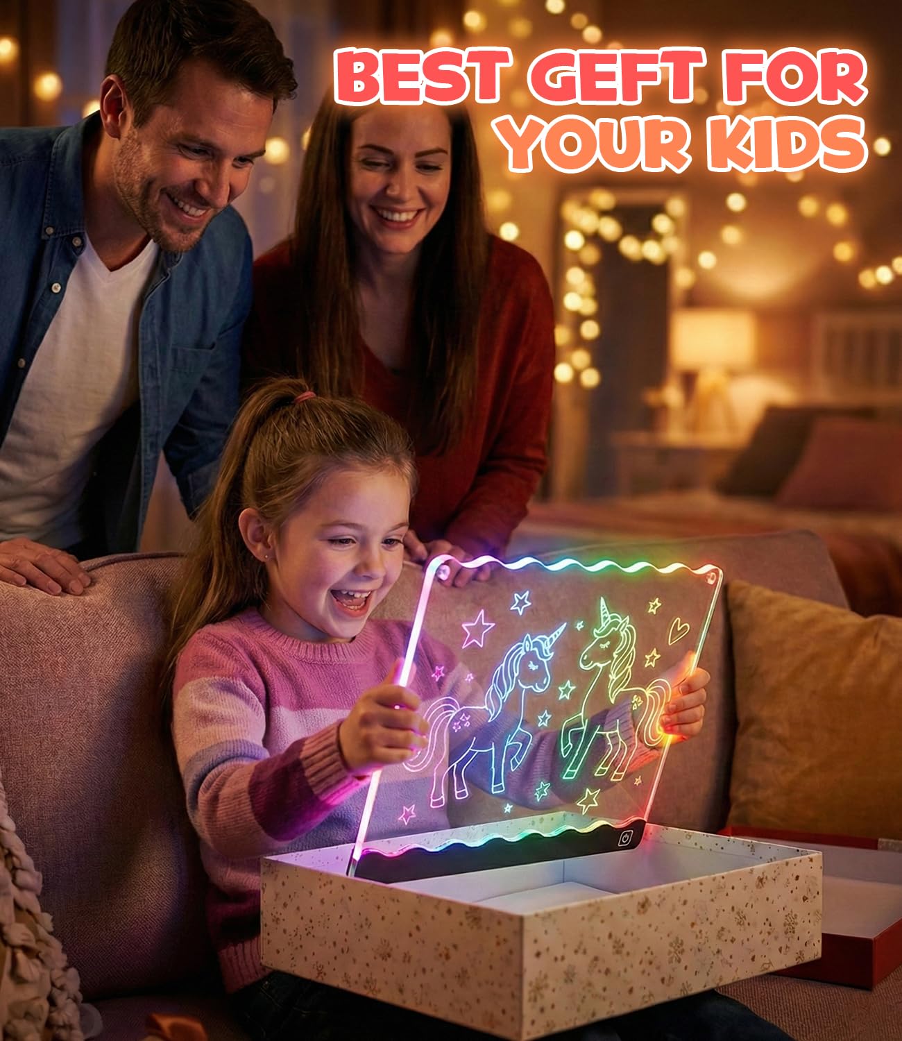 KiddyFunpals pizarra iluminada como luz nocturna en habitación