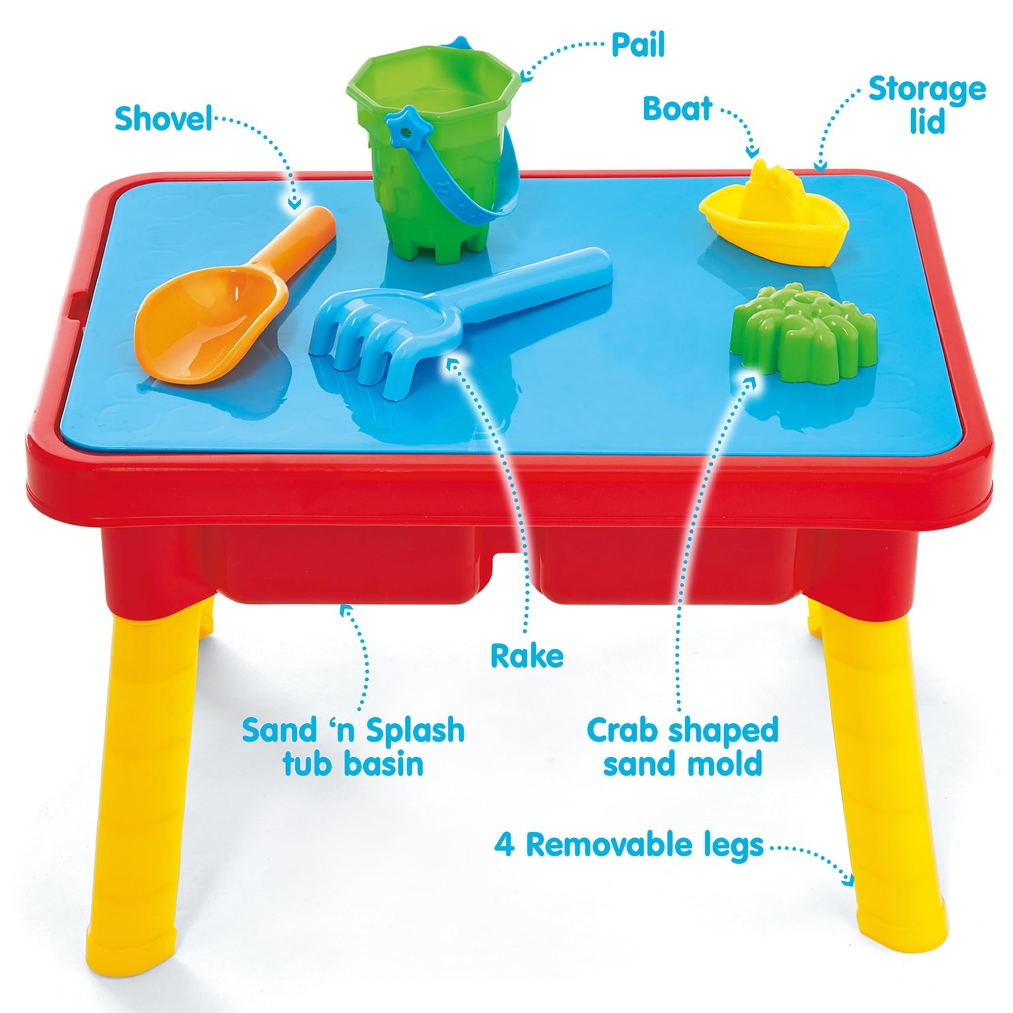 Kidoozie accessories displayed with bucket, shovel, rake and stamp for creative play