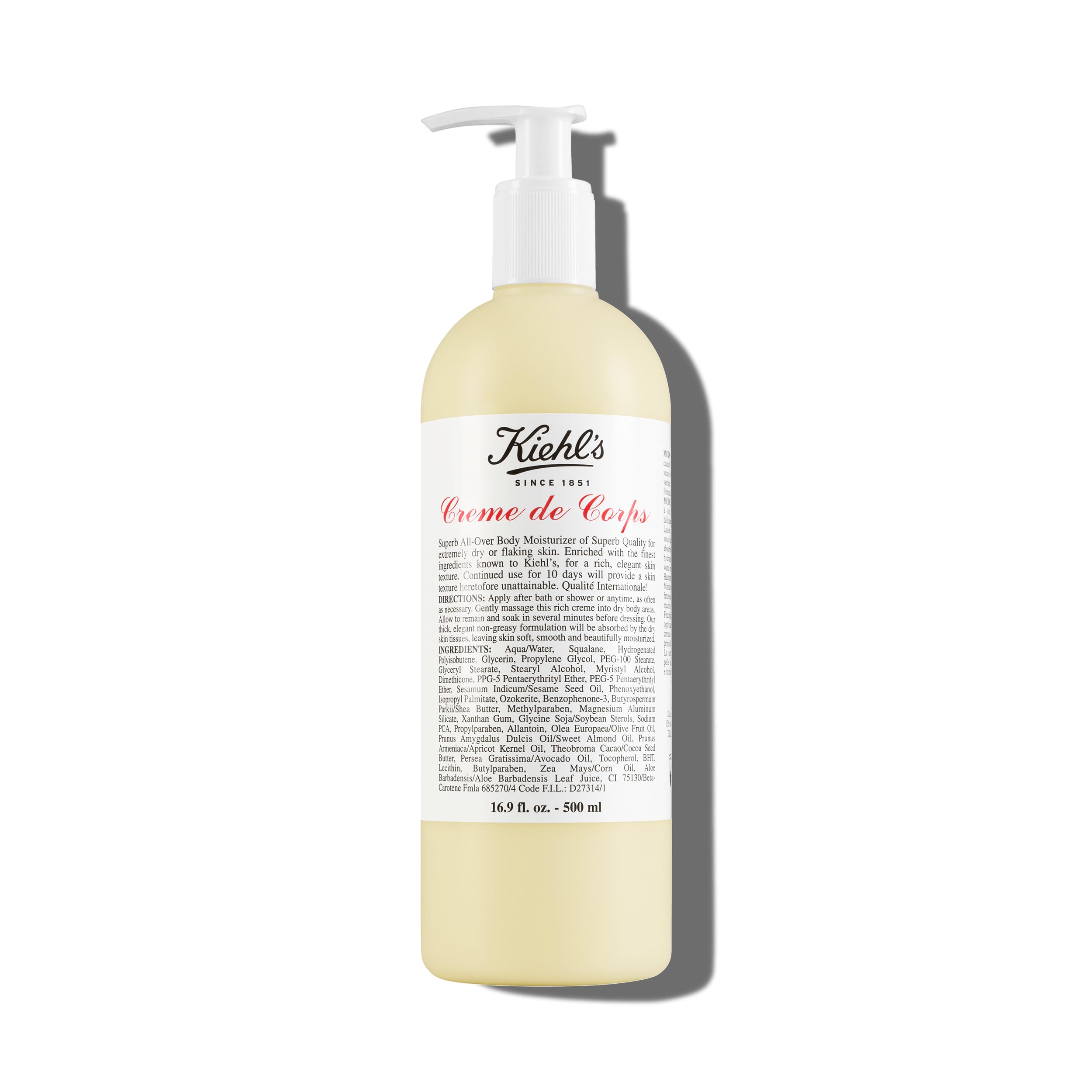 Kiehl's crema corporal frente del envase mostrando tamaño y beneficio hidratante