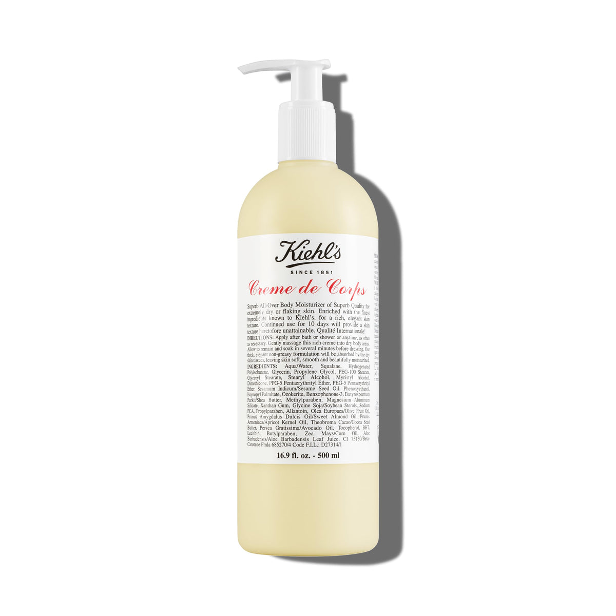 Kiehl's crema corporal frente del envase mostrando tamaño y beneficio hidratante