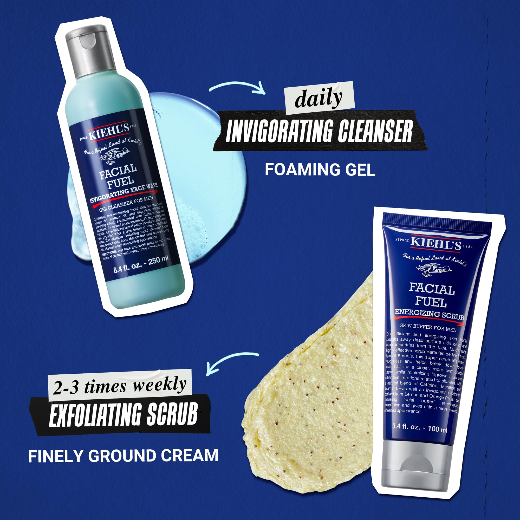 Kiehl's producto en baño moderno transmitiendo rutina diaria energizante