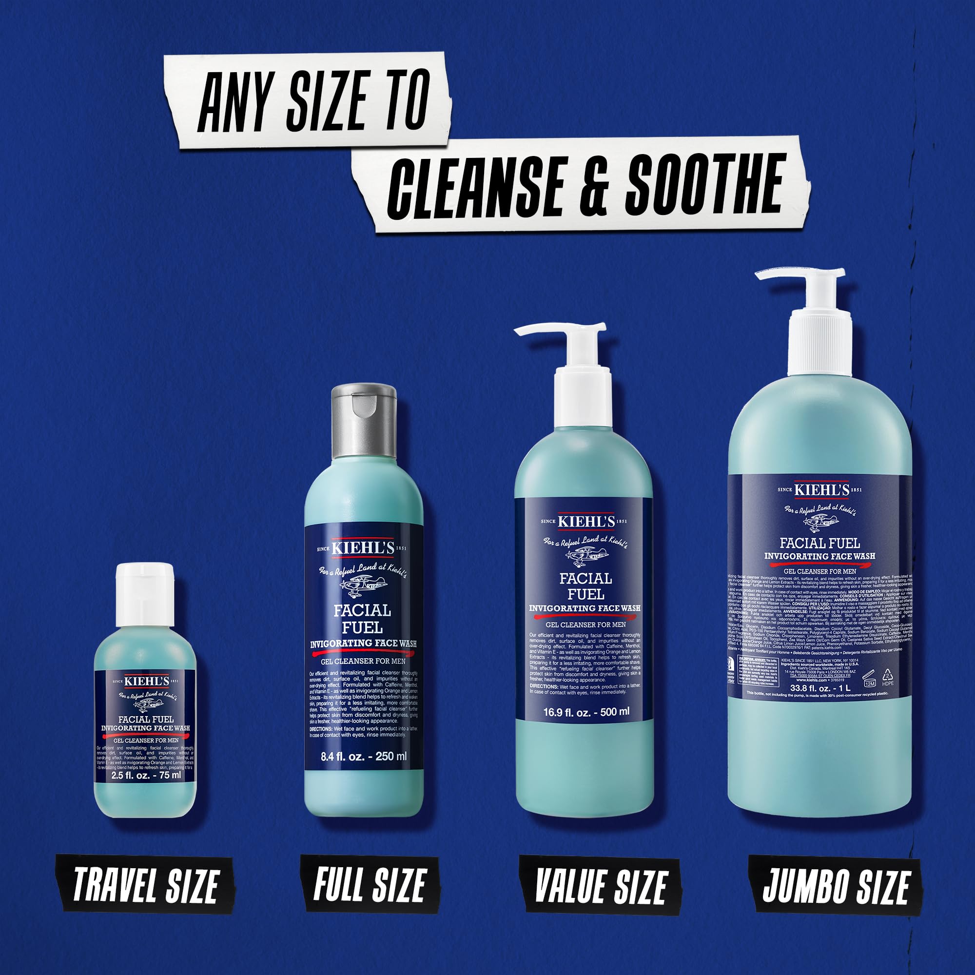 Kiehl's etiqueta con instrucciones y beneficios visibles para el usuario