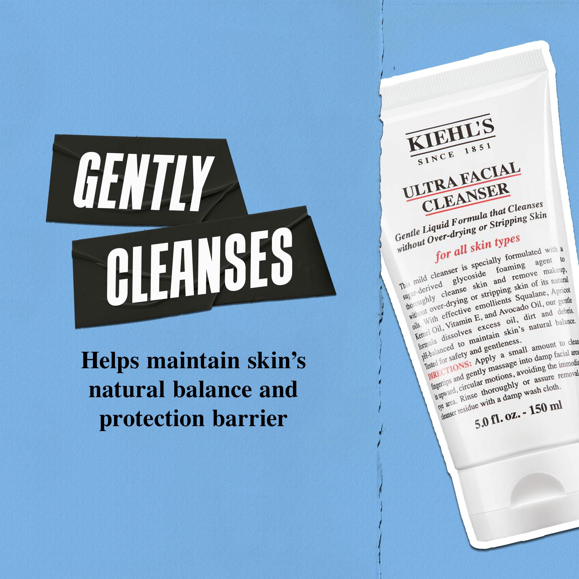 Kiehl's tamaño de 2.5 fl oz comparado con una botella de viaje
