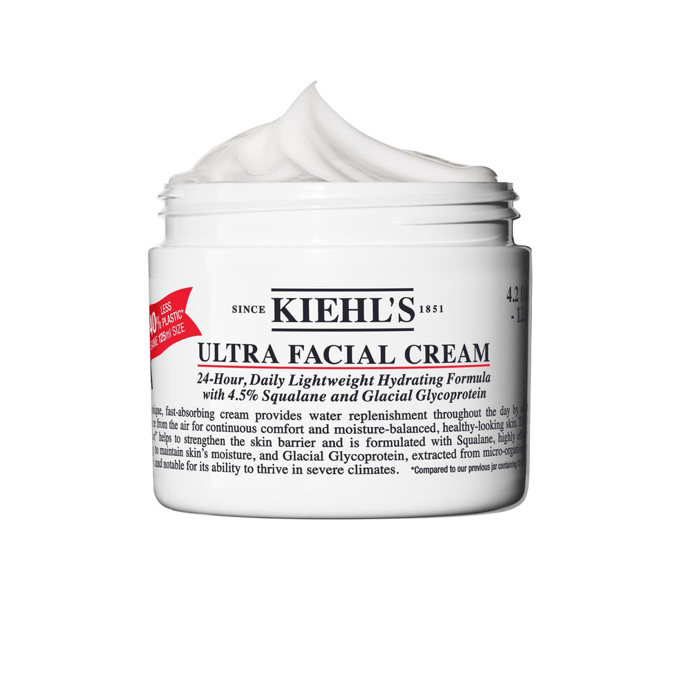 Kiehl's frasco frontal de Ultra Facial Cream mostrando el diseño y beneficio hidratante