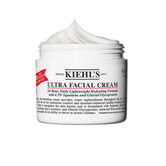 Kiehl's frasco frontal de Ultra Facial Cream mostrando el diseño y beneficio hidratante