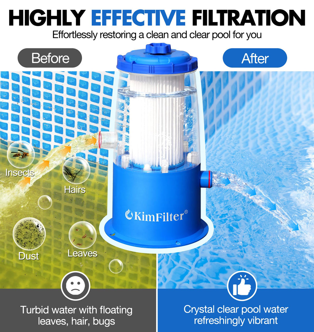 KimFilter bomba en uso recirculando agua limpia en piscina elevada