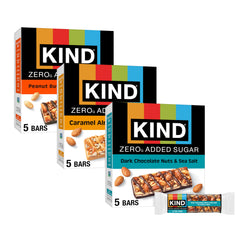 KIND empaque frontal del pack variado mostrando 15 barras y beneficio portátil
