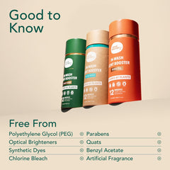 Kind Laundry etiqueta informativa close-up con ingredientes y beneficios claros