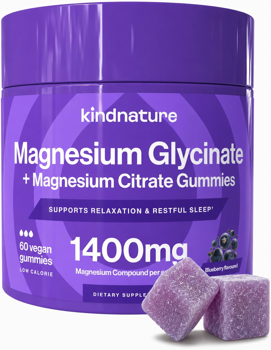 kindnature empaque frontal de gomitas con información clara y beneficio relajante