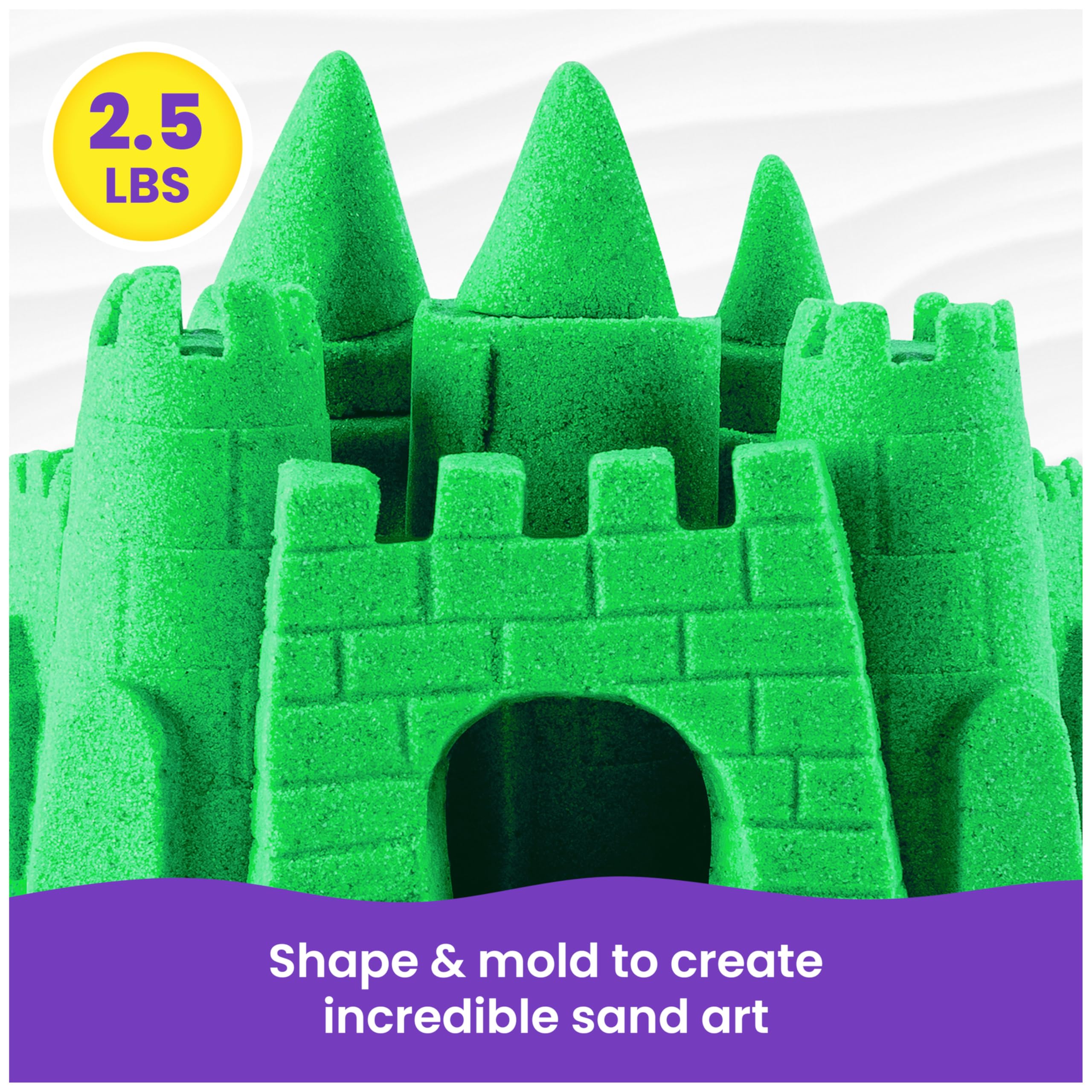 Kinetic Sand manos moldeando figuras verdes para estimular creatividad y motricidad fina