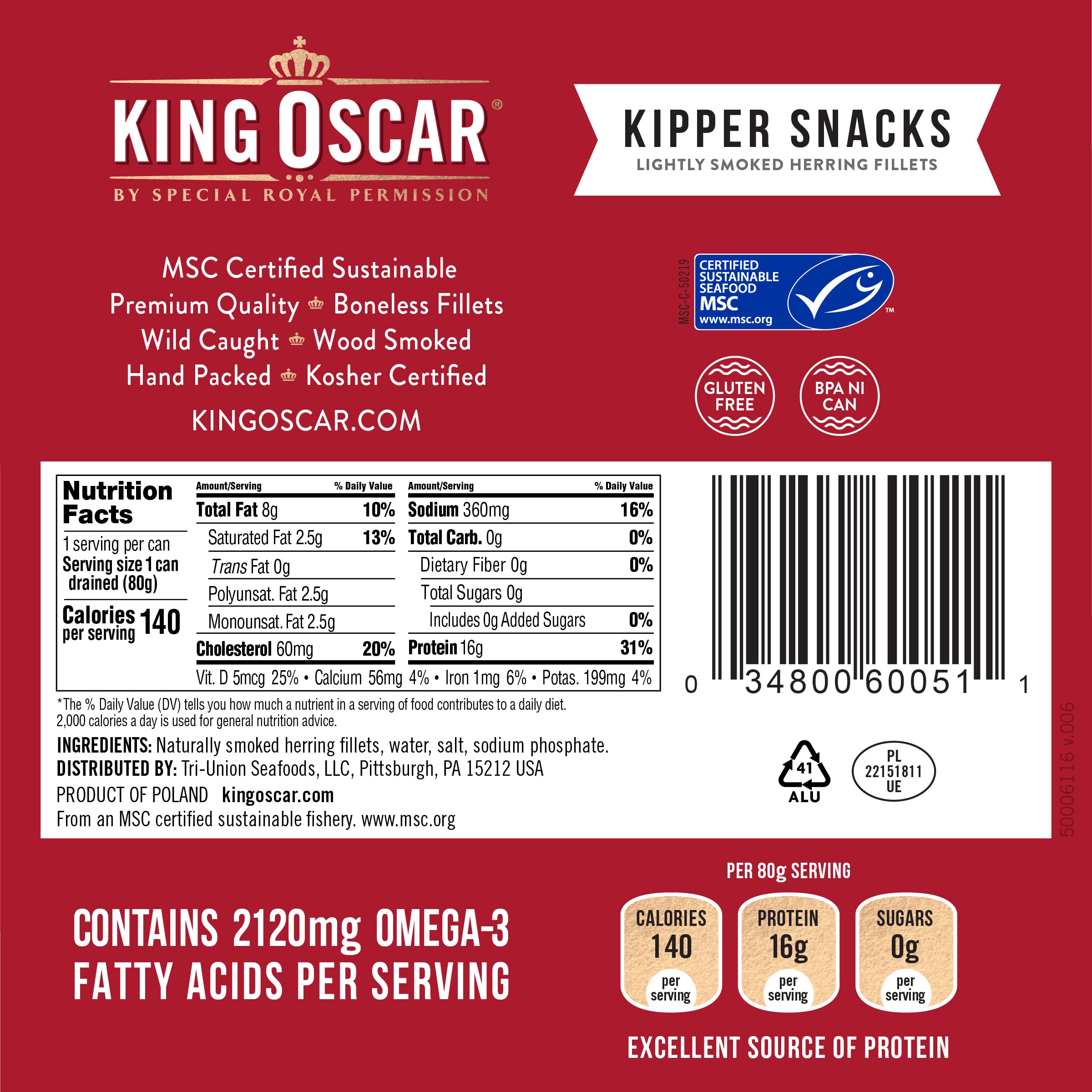 King Oscar lata abierta junto a servilleta, lista para consumir y práctica
