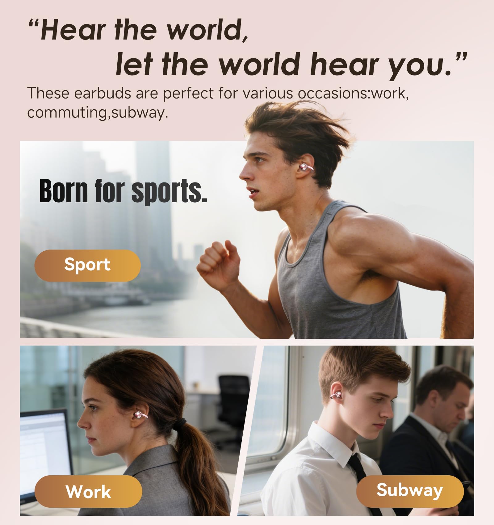 Kinglucky auriculares puestos con gafas demostrando compatibilidad y confort