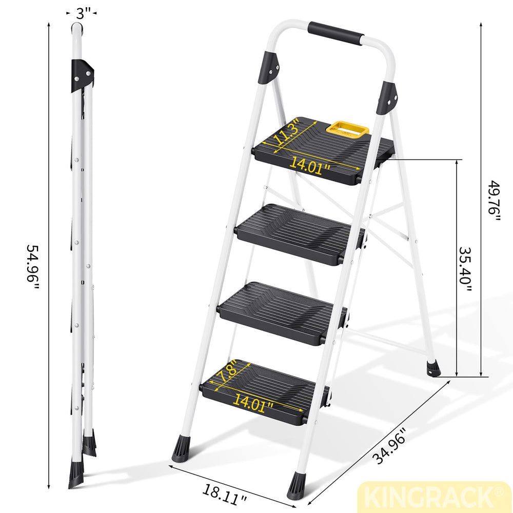 KINGRACK persona usando la escalera para limpiar estantería alta