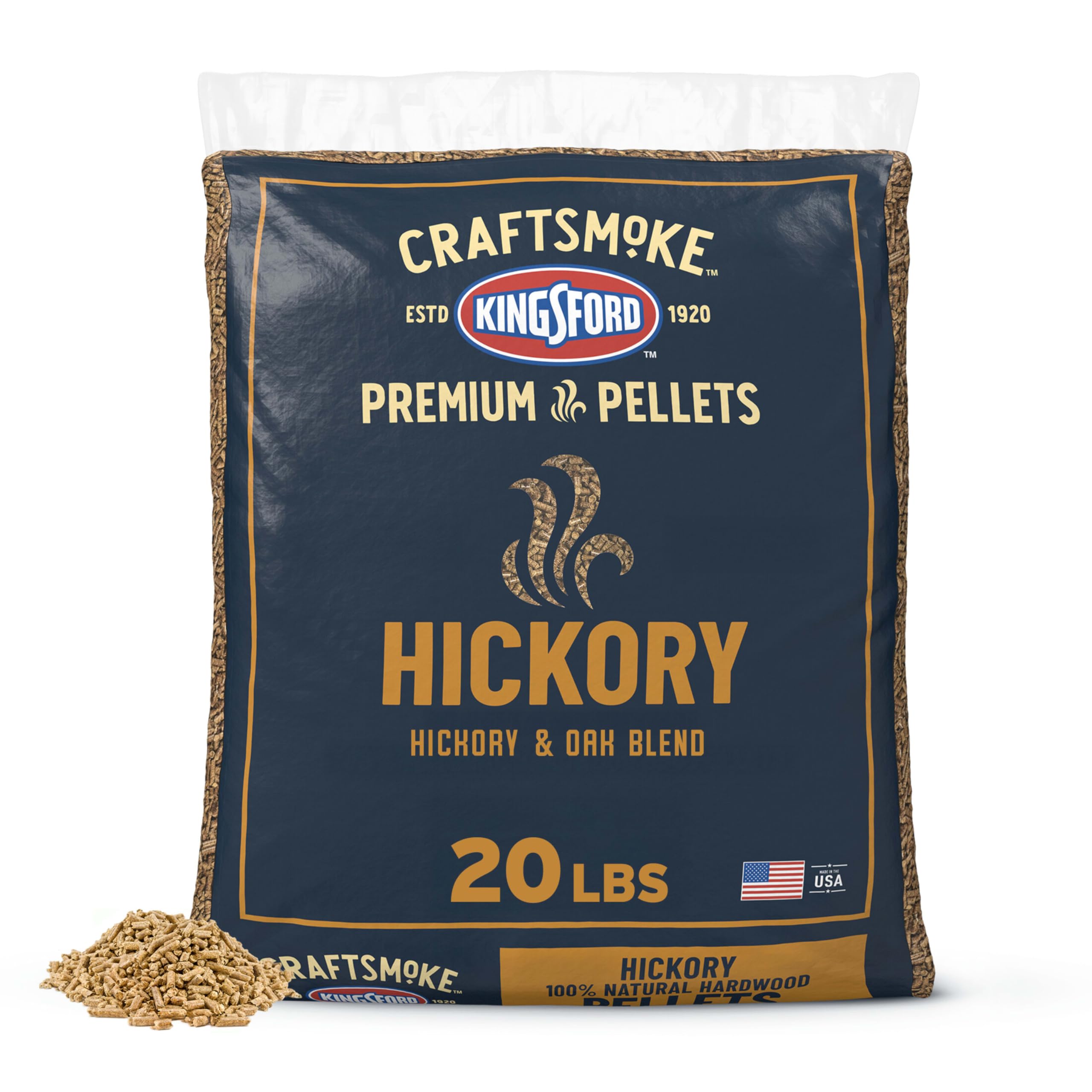 Kingsford Craftsmoke frente del empaque mostrando 20 libras y beneficios