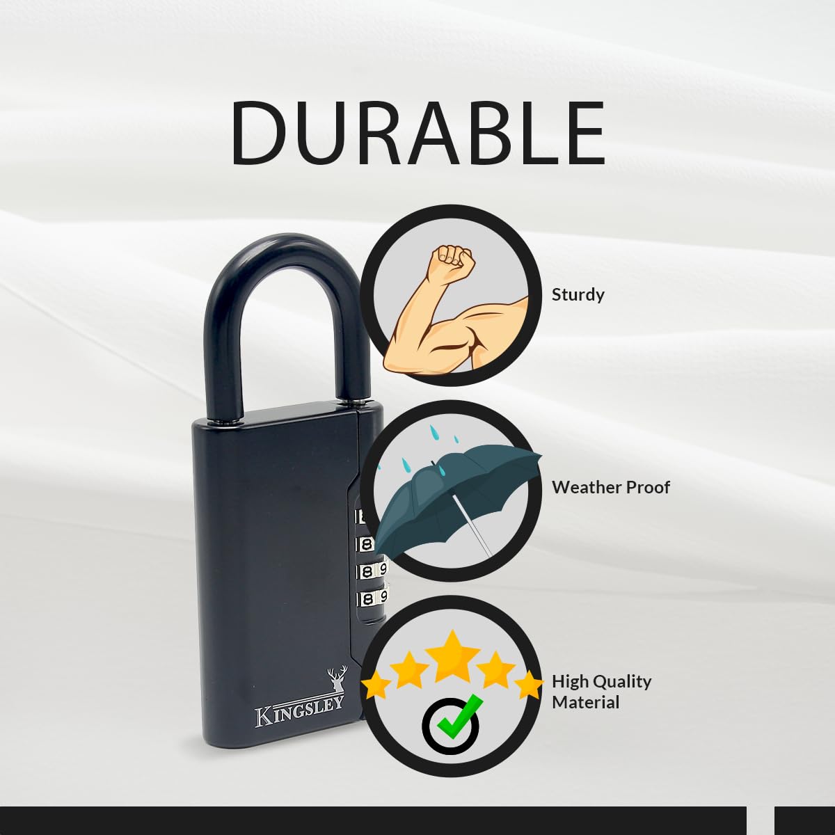 Kingsley caja Guard-a-Key instalada en exterior junto a una entrada, resistente y discreta