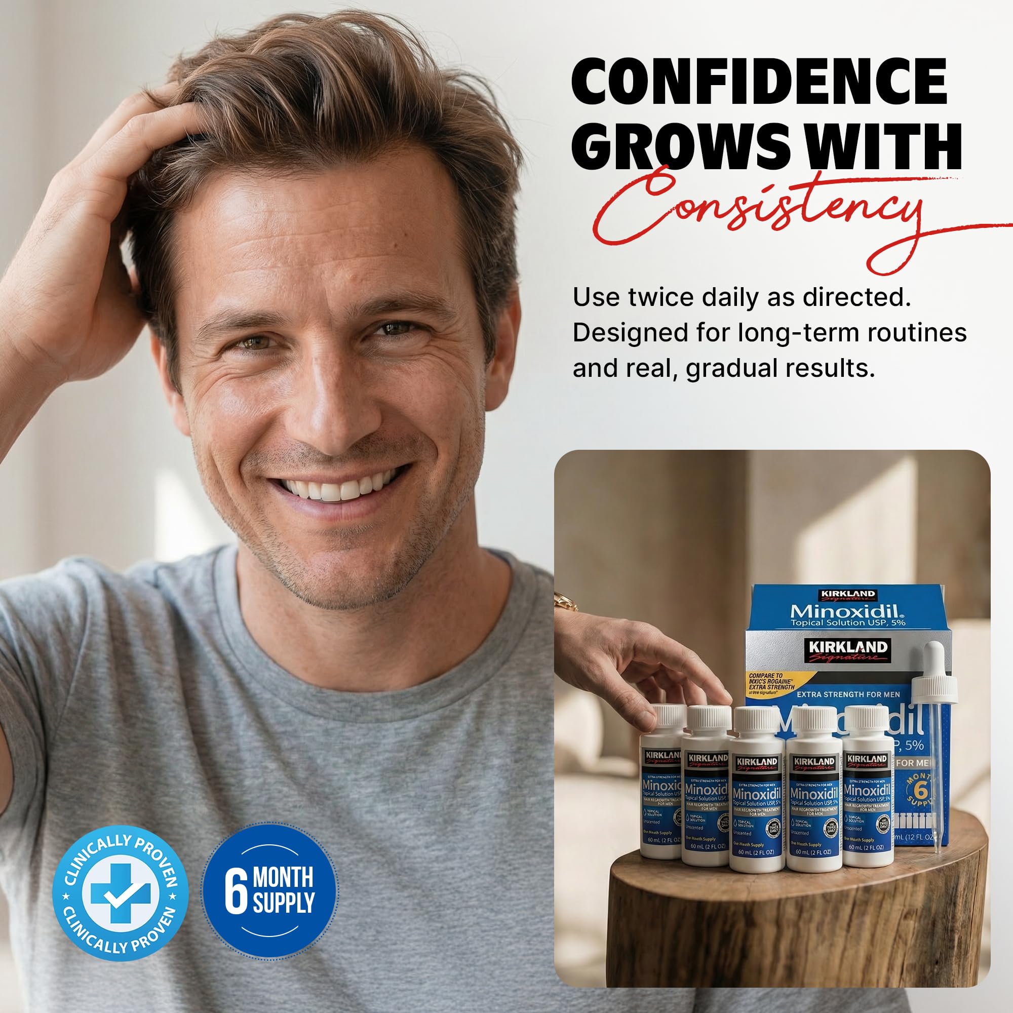 KIRKLAND producto sobre estante de baño en ambiente de uso real