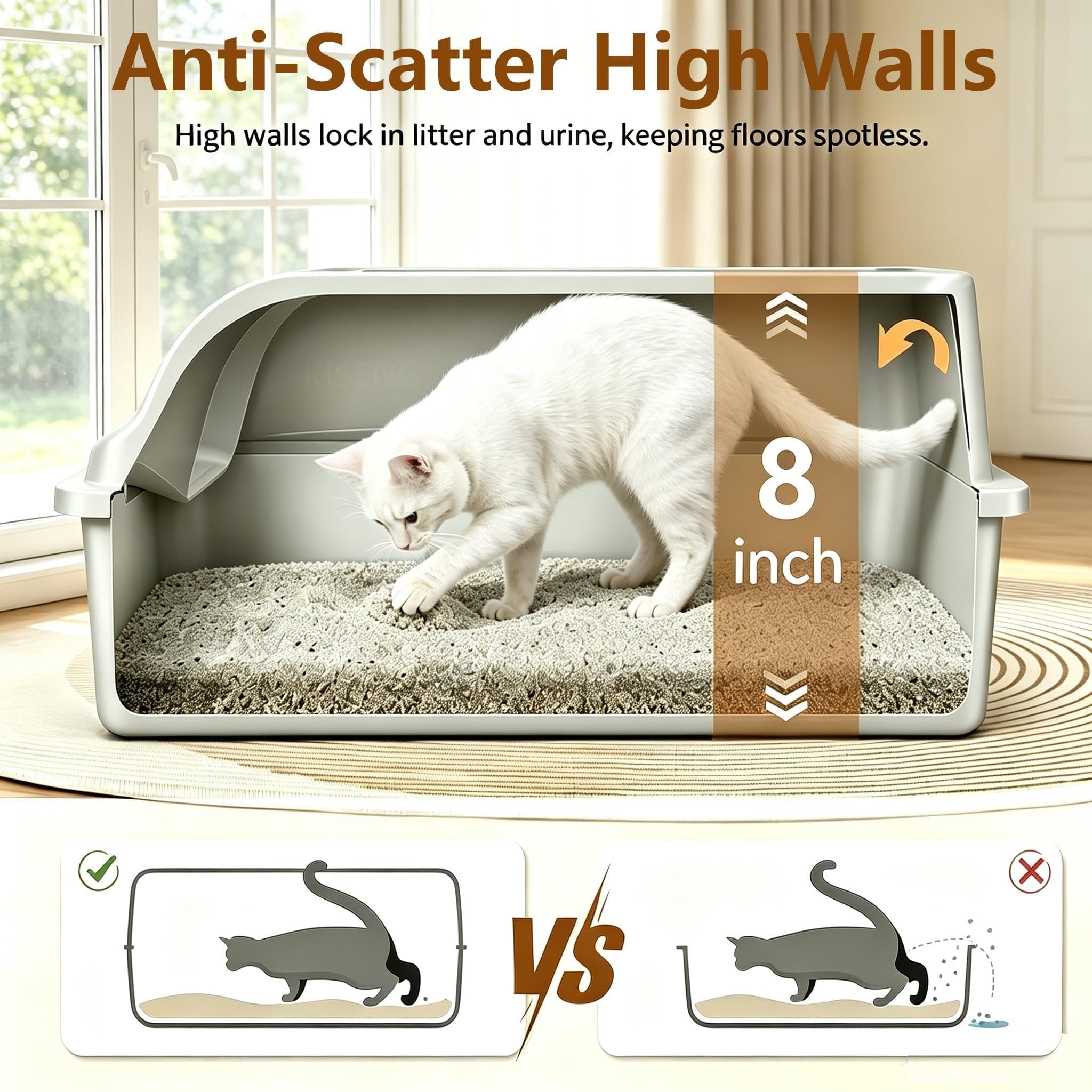 KISENG comparación de tamaño mostrando dimensiones amplias para gatos grandes