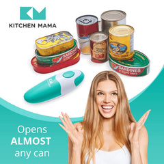 Kitchen Mama tamaño comparado con mano para mostrar portabilidad y control