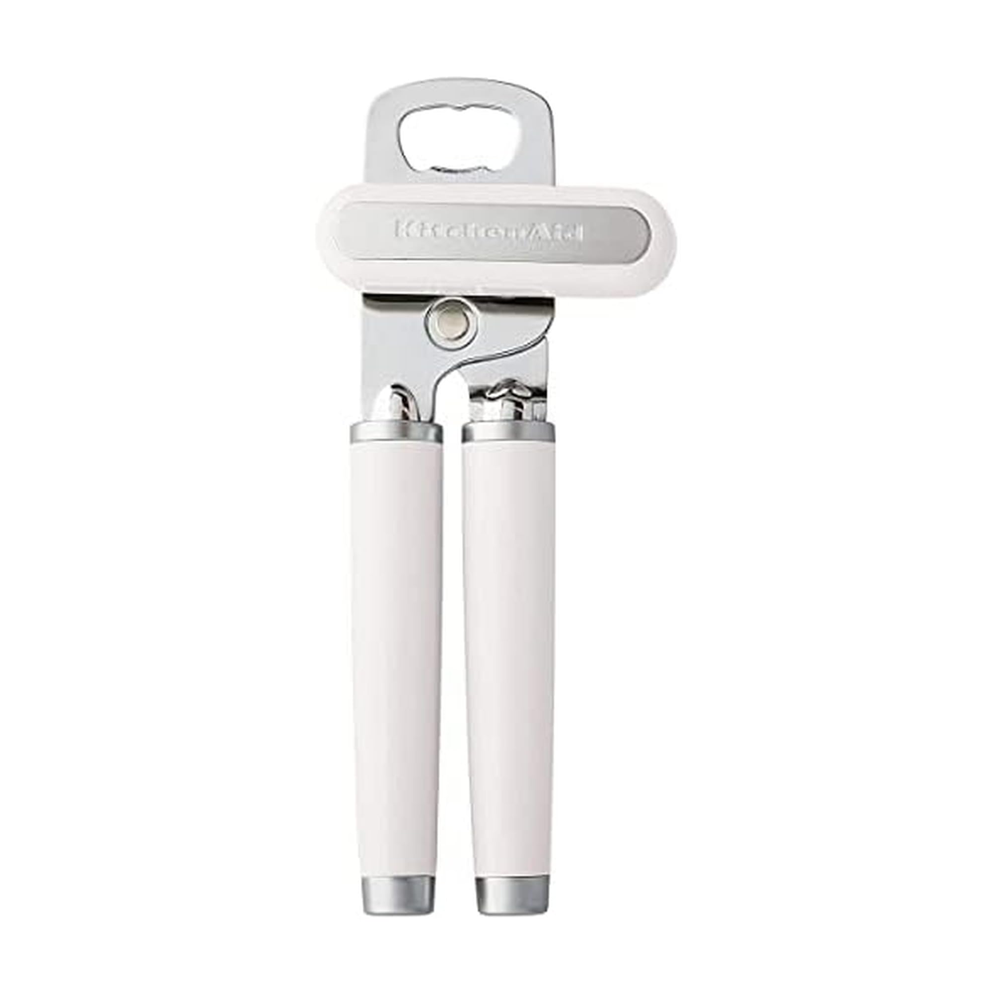 KitchenAid abrelatas frente mostrando mango ergonómico y abridor integrado para comodidad