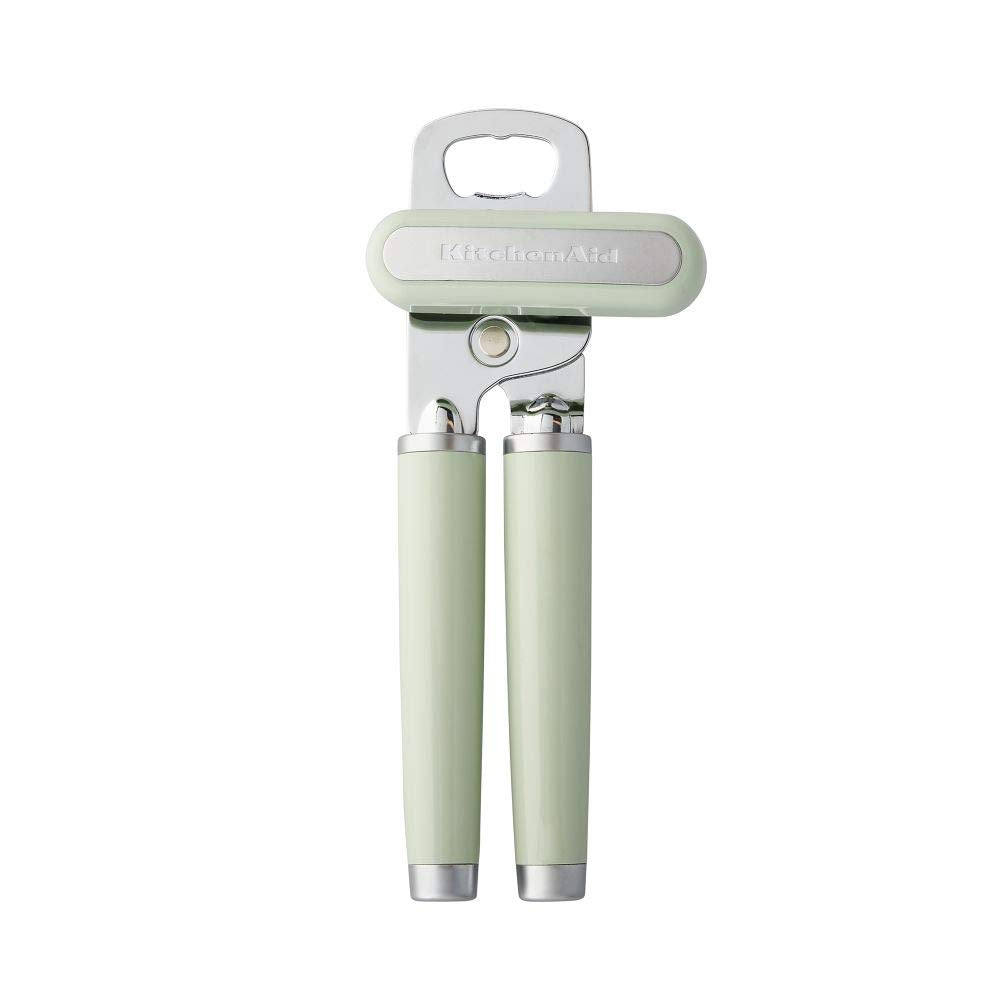KitchenAid abrelatas frontal pistacho mostrando diseño y agarre cómodo