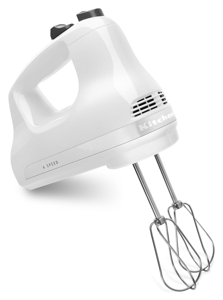 KitchenAid batidora de mano KHM512 vista frontal mostrando controles y beneficio ergonomía