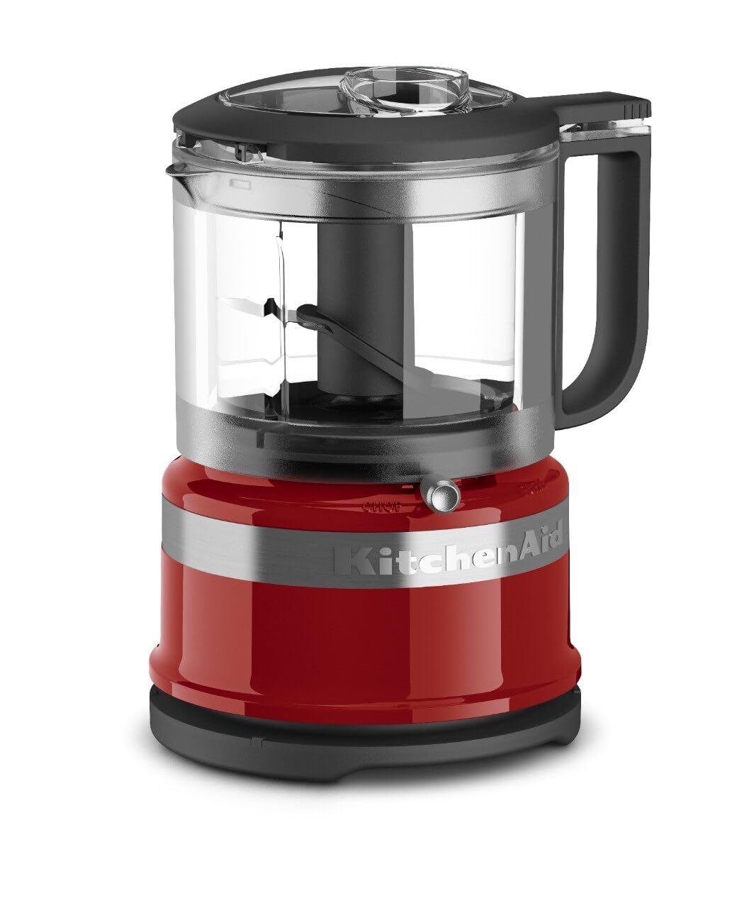 KitchenAid picadora frontal Empire Red mostrando diseño compacto y beneficio de ahorro de espacio