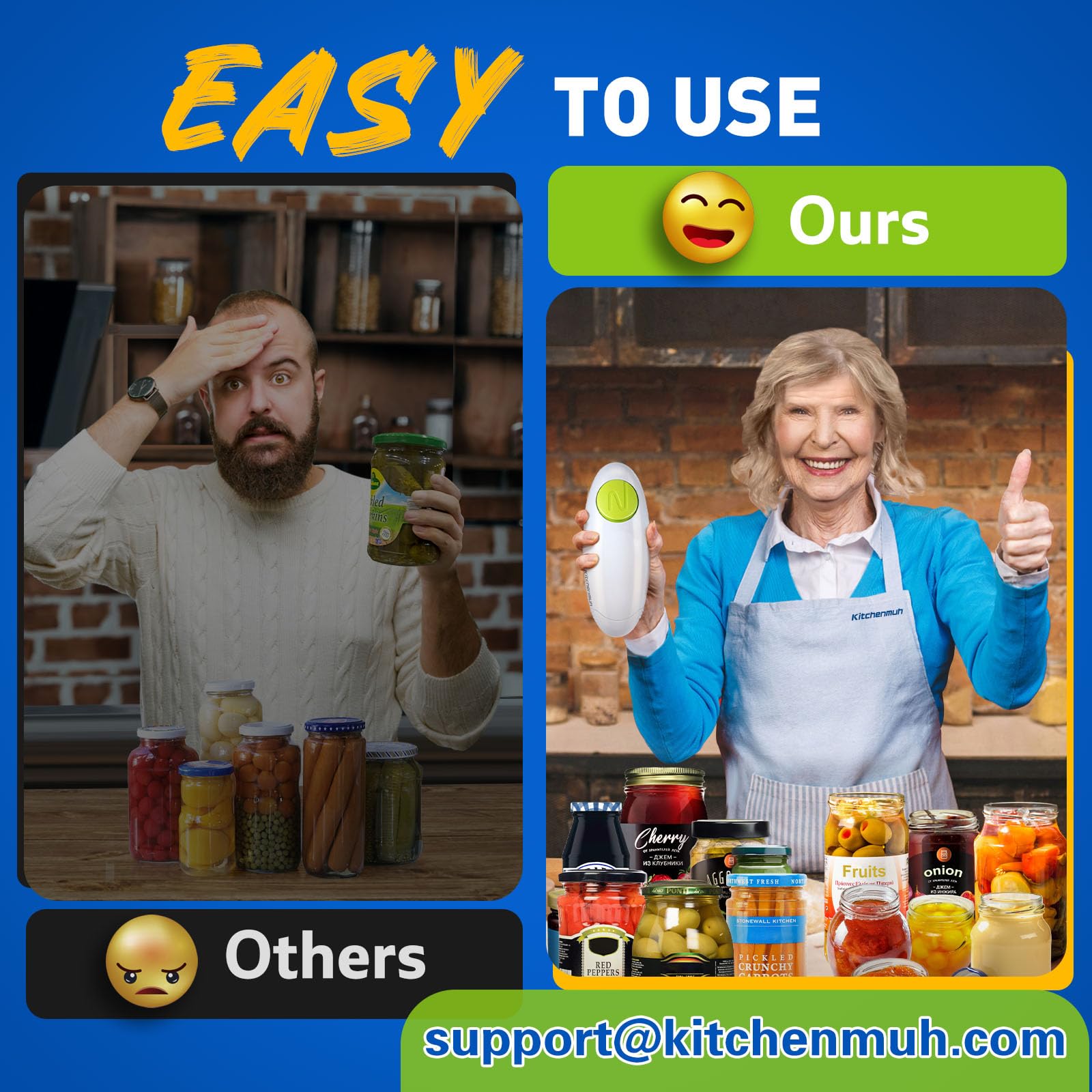KITCHENMUH abridor en uso en un frasco, reduce esfuerzo manual