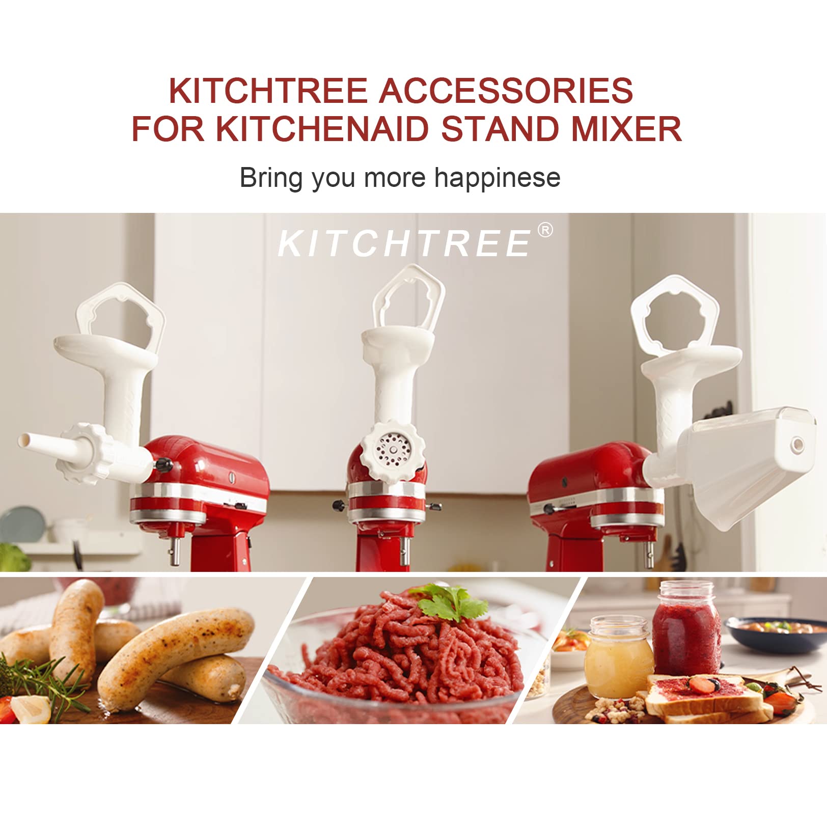 KITCHTREE attachment mounted on KitchenAid mixer demonstrating hands-free processing