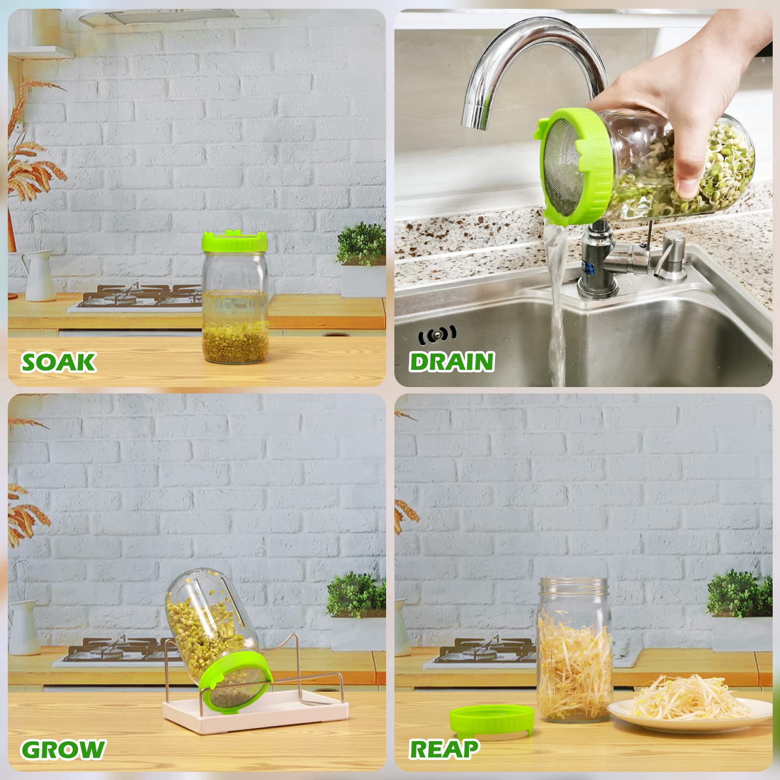 Kitmiido stainless stand and drip tray holding jars for neat drainage