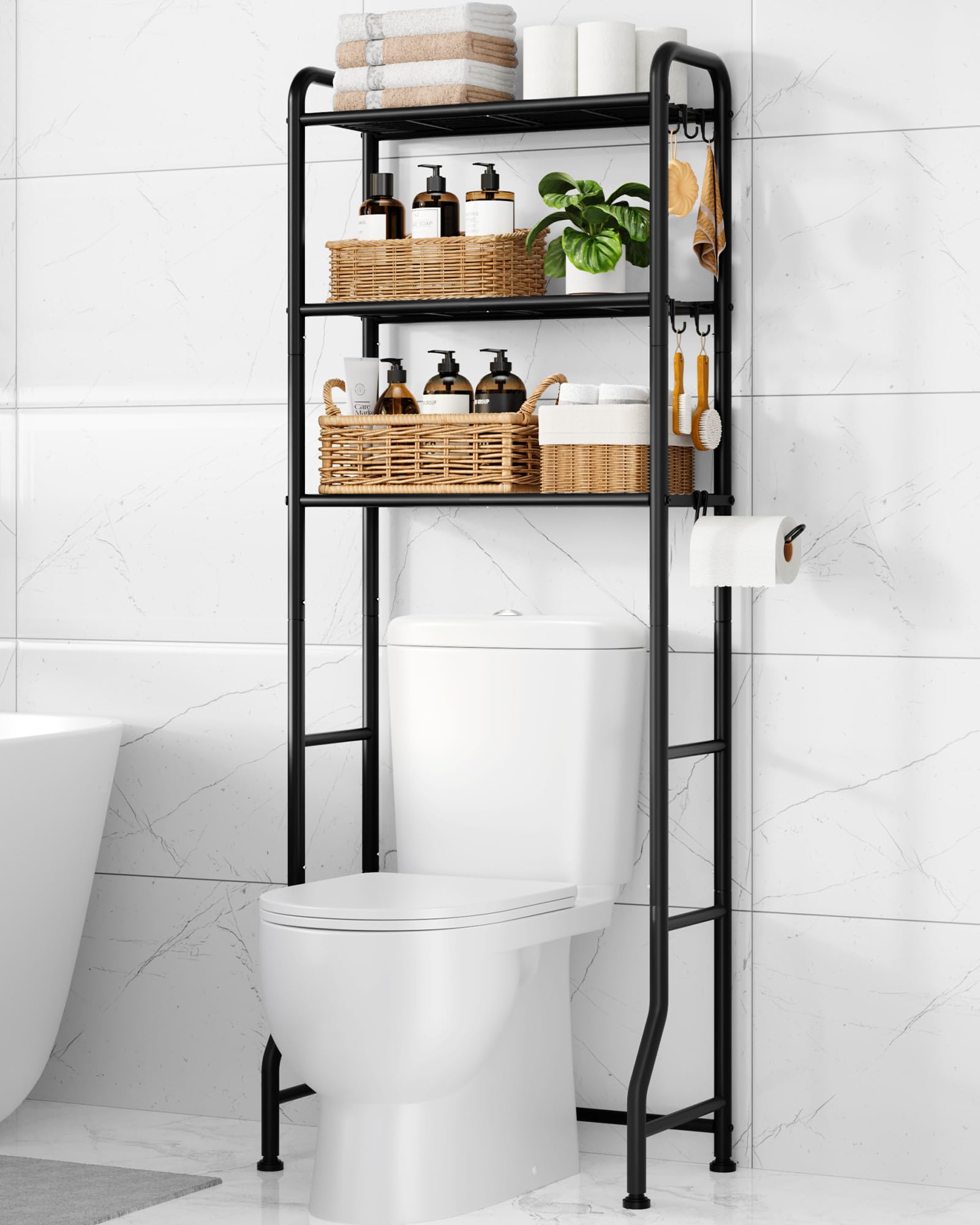 Kitsure vista frontal de la estantería sobre WC para organizar y ahorrar espacio