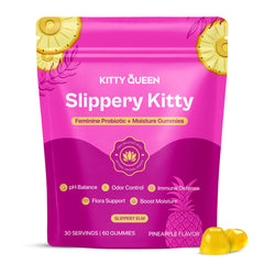 KITTYQUEEN frente del empaque mostrando 60 gominolas y beneficios visibles