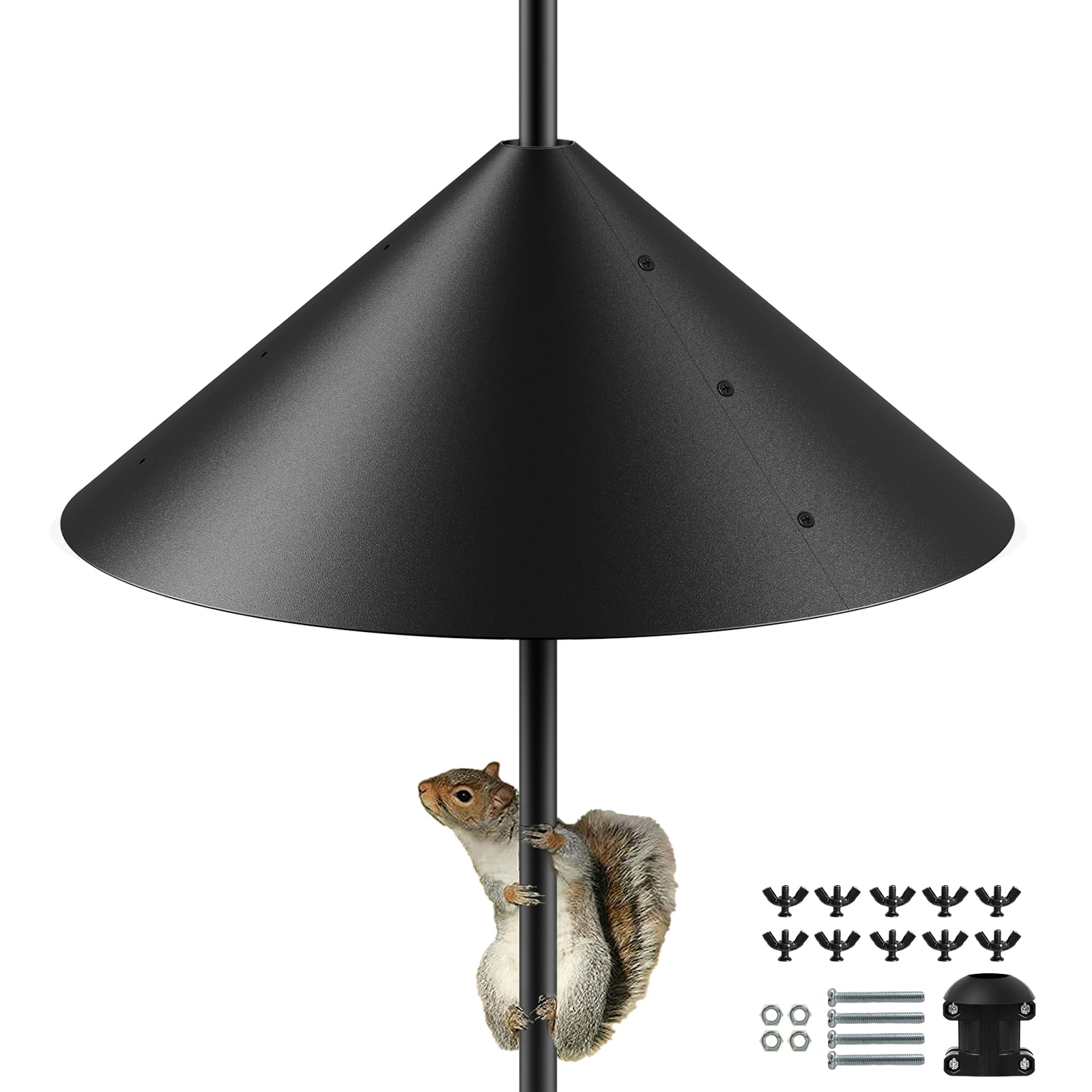 KITVONA front view of 19-inch metal squirrel baffle showing wide barrier and finish for protection