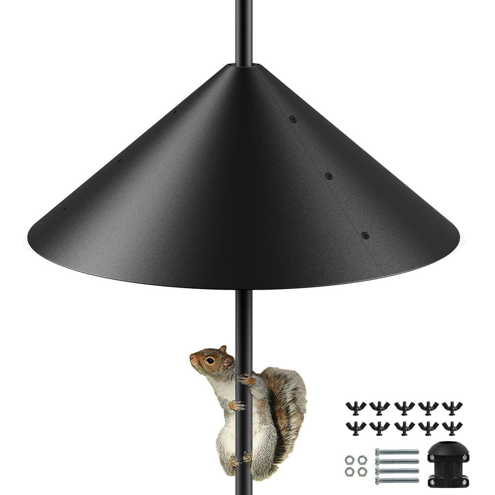 KITVONA front view of 19-inch metal squirrel baffle showing wide barrier and finish for protection