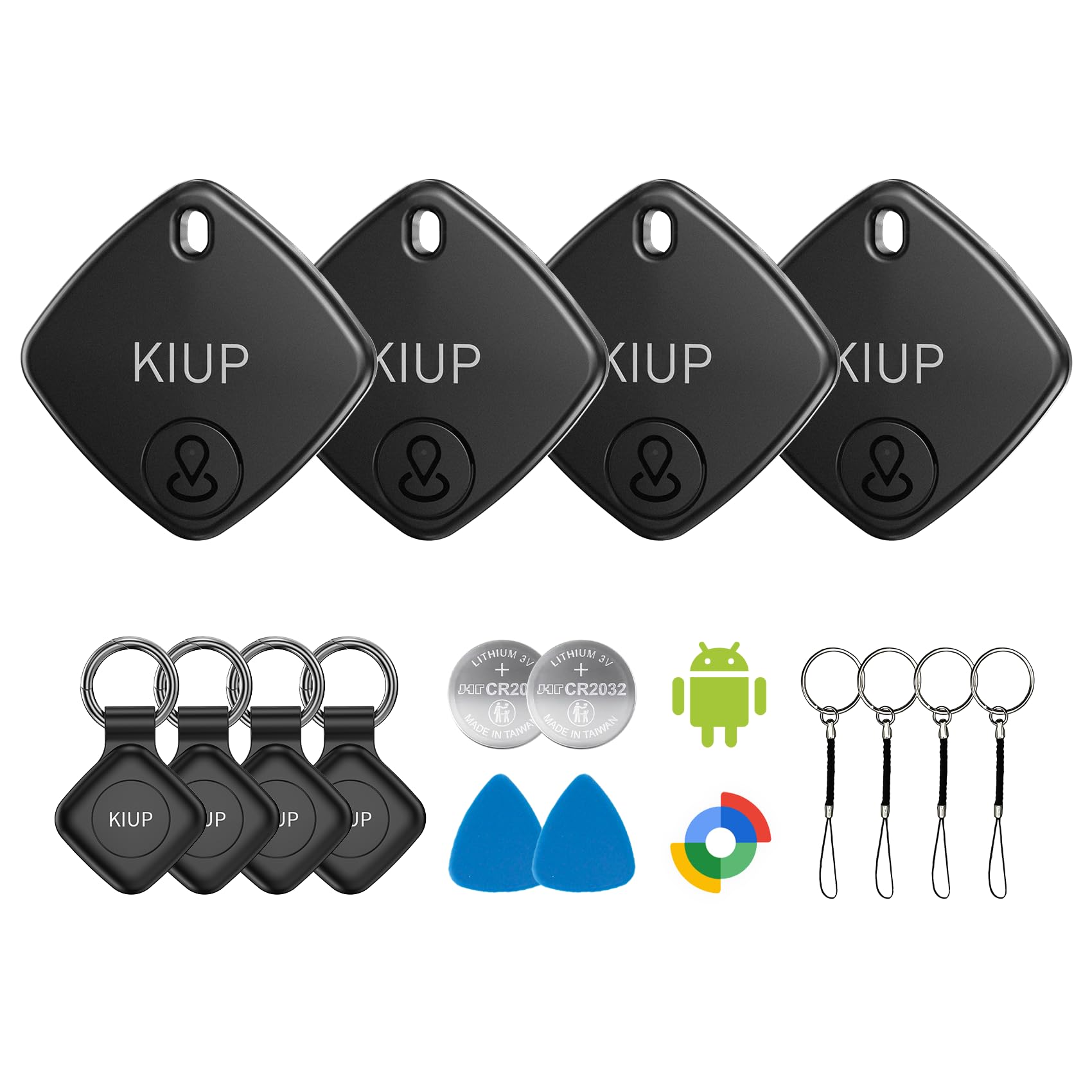 KIUP pack frontal mostrando cuatro tags para control de objetos