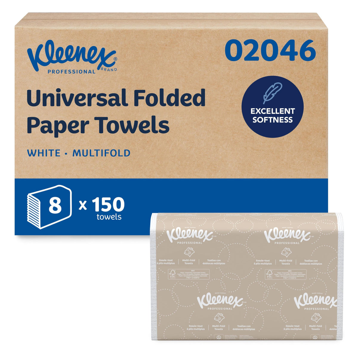 Kleenex paquete frontal mostrando 8 paquetes y beneficio de reposición fiable
