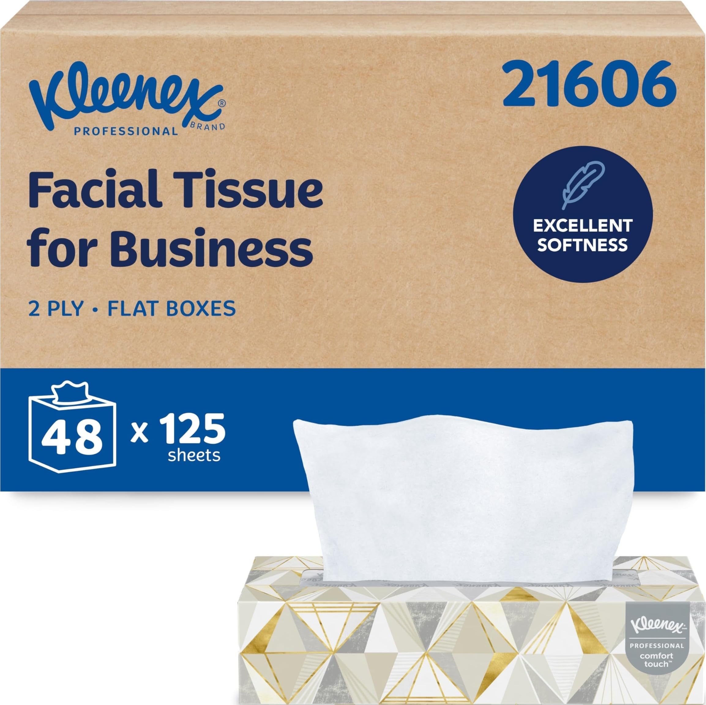 Kleenex caja frontal mostrando marca y diseño profesional beneficiando imagen