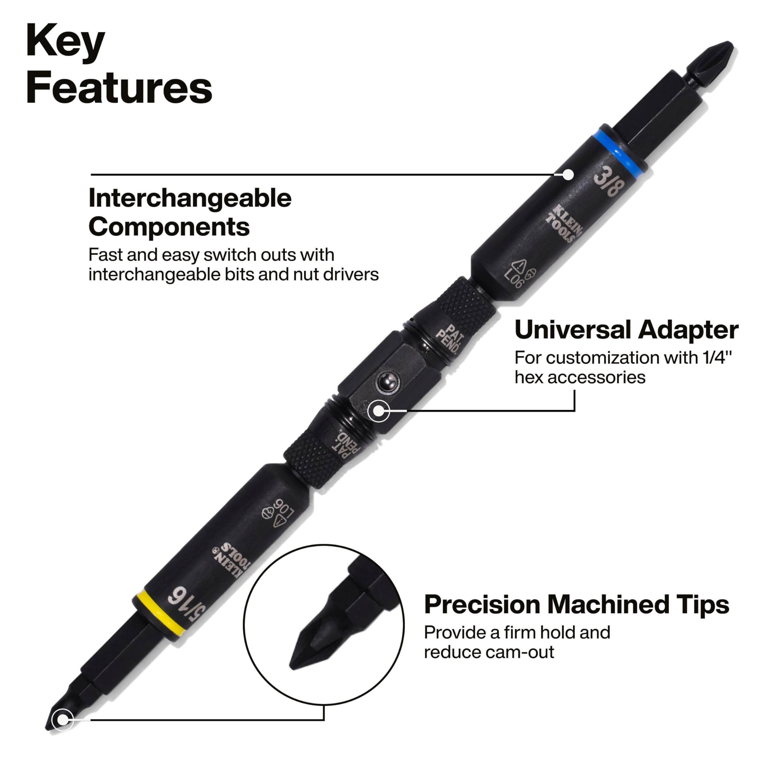 Klein Tools 32500HD puntas mecanizadas que reducen cam-out y desgaste