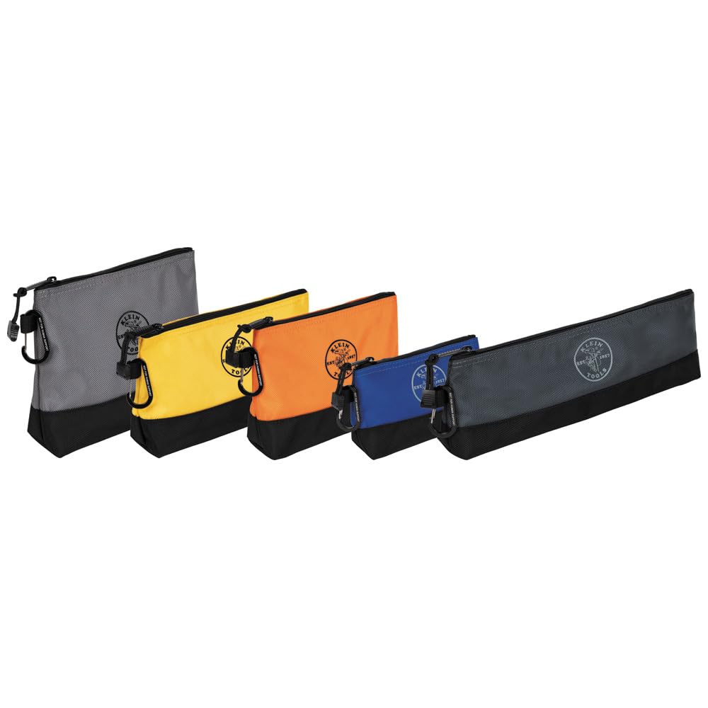 Klein Tools vista frontal del set de cinco bolsas organizadoras, acceso rápido
