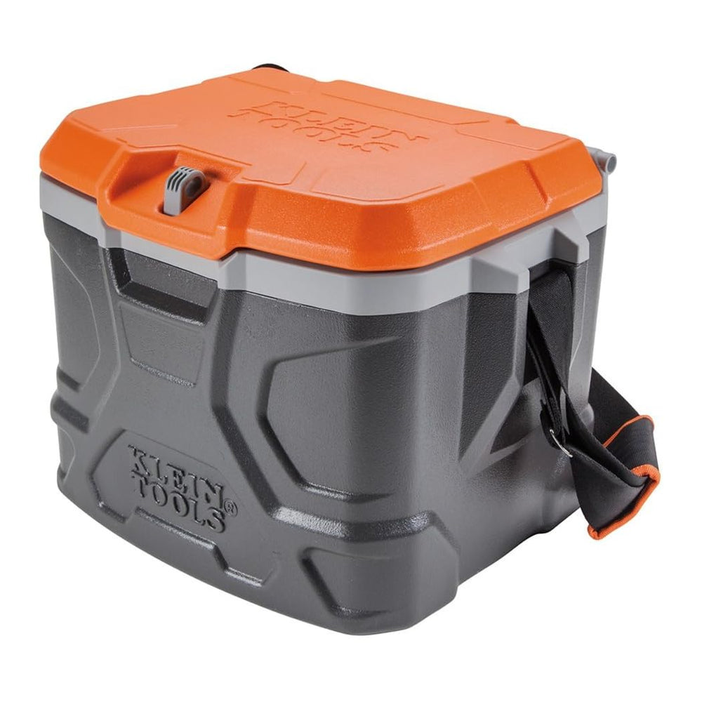 Klein Tools vista frontal con tapa cerrada, protege medios y comida