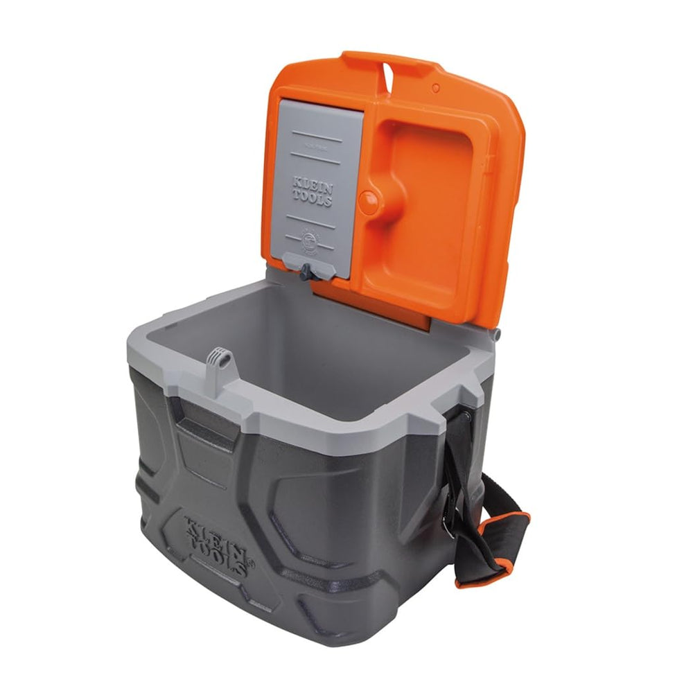 Klein Tools interior con latas y hielo para mantener frío hasta 30 horas
