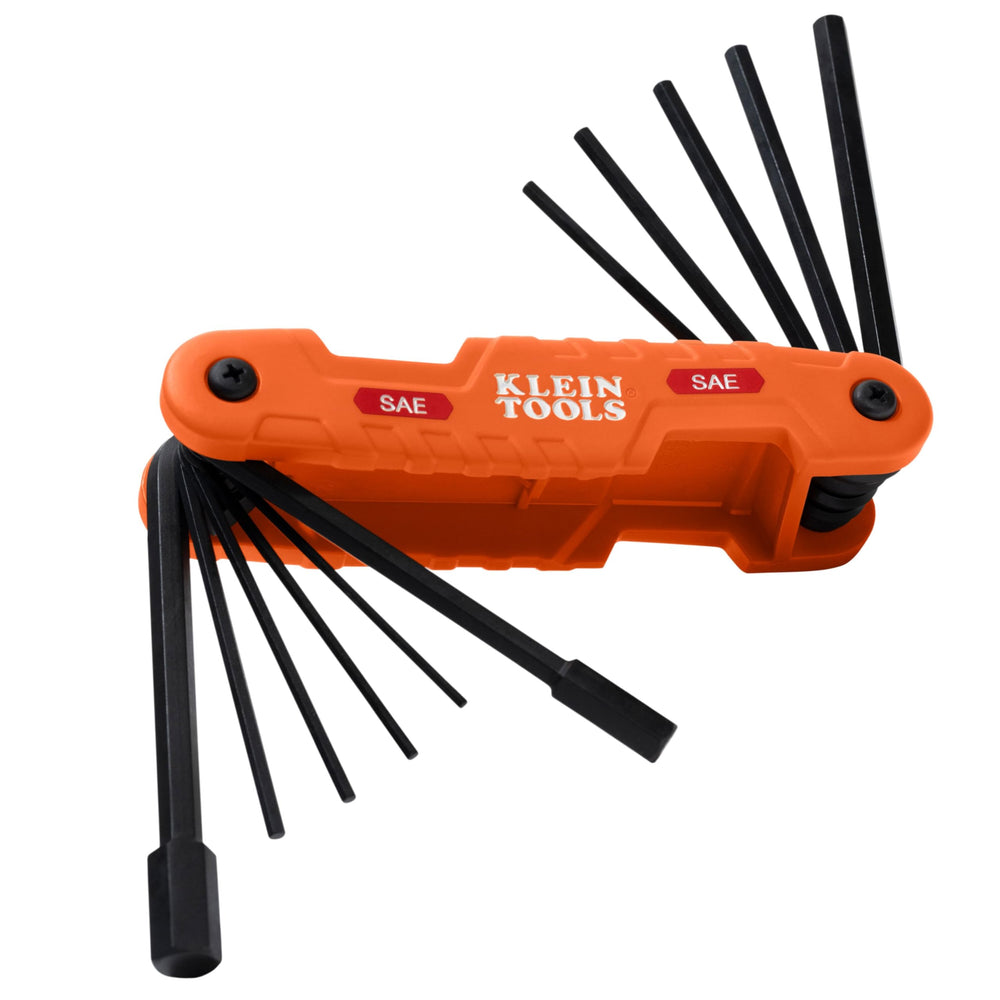 Klein Tools vista frontal del set plegable con 11 llaves y cierre seguro