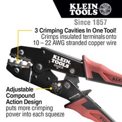 Klein Tools detalle del mecanismo de trinquete que garantiza crimps completos
