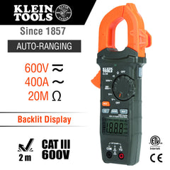Klein Tools CL120 detalle de la mordaza y sensor NCVT, permite detección de tensión sin contacto