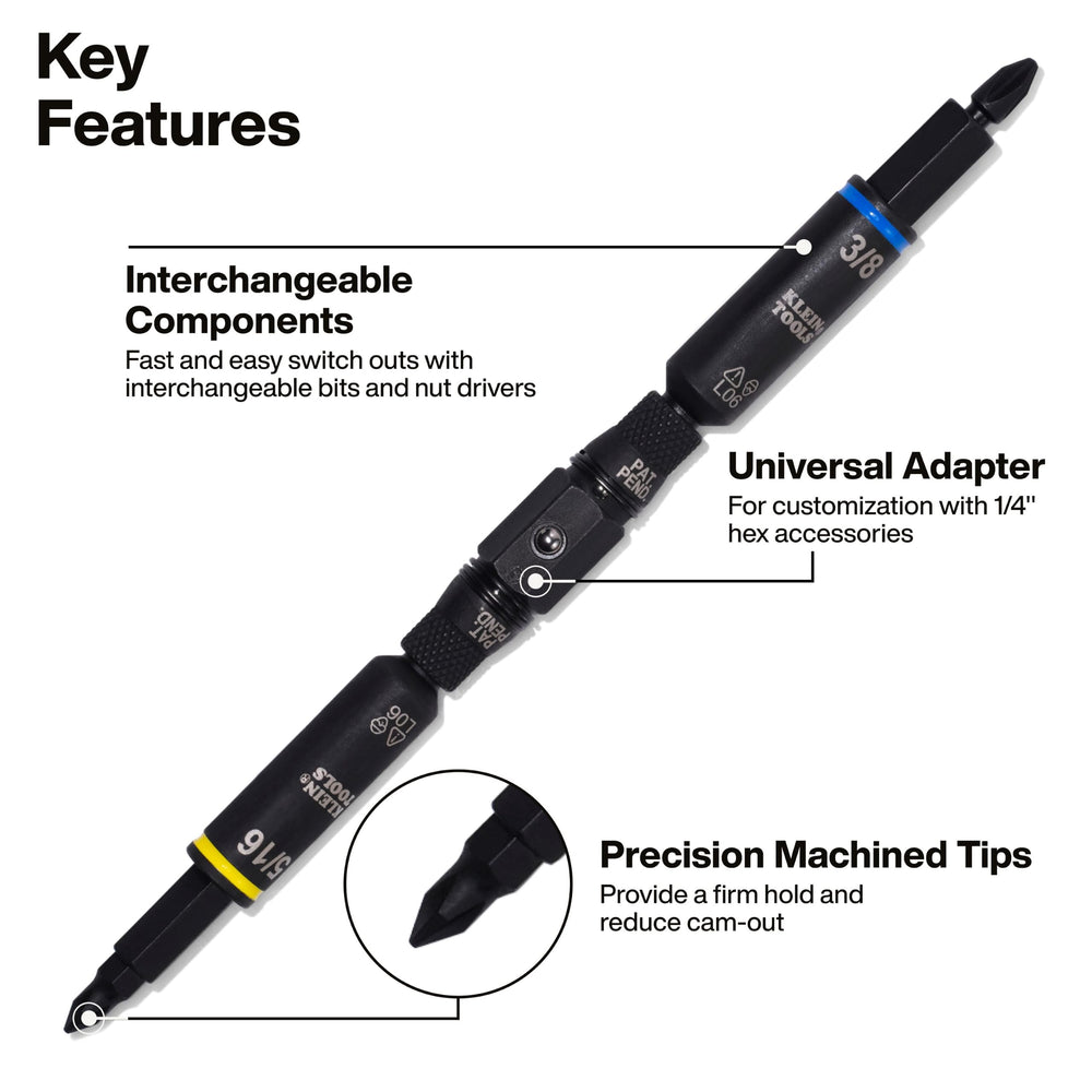 Klein Tools detalle de la conexión rápida 1/4" para uso con atornillador de impacto
